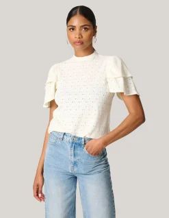 Shoeby Ajour Ruffle Top Gebroken Wit<DAMES Tops