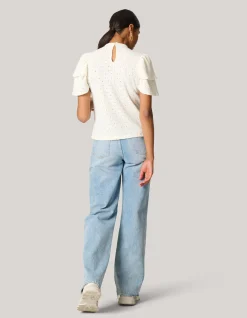Shoeby Ajour Ruffle Top Gebroken Wit<DAMES Tops