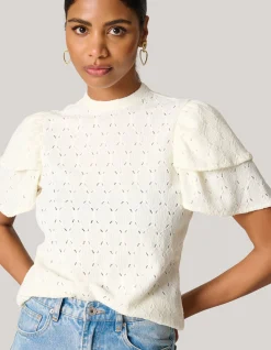Shoeby Ajour Ruffle Top Gebroken Wit<DAMES Tops