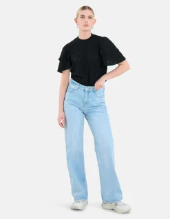 Shoeby Ajour Ruffle Top Zwart<DAMES Tops