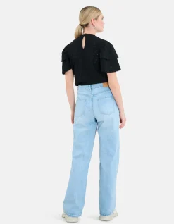 Shoeby Ajour Ruffle Top Zwart<DAMES Tops