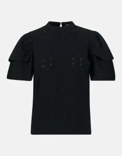 Shoeby Ajour Ruffle Top Zwart<DAMES Tops