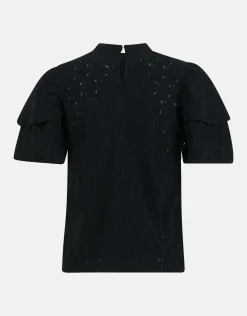 Shoeby Ajour Ruffle Top Zwart<DAMES Tops