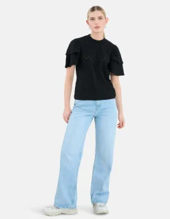 Shoeby Ajour Ruffle Top Zwart<DAMES Tops