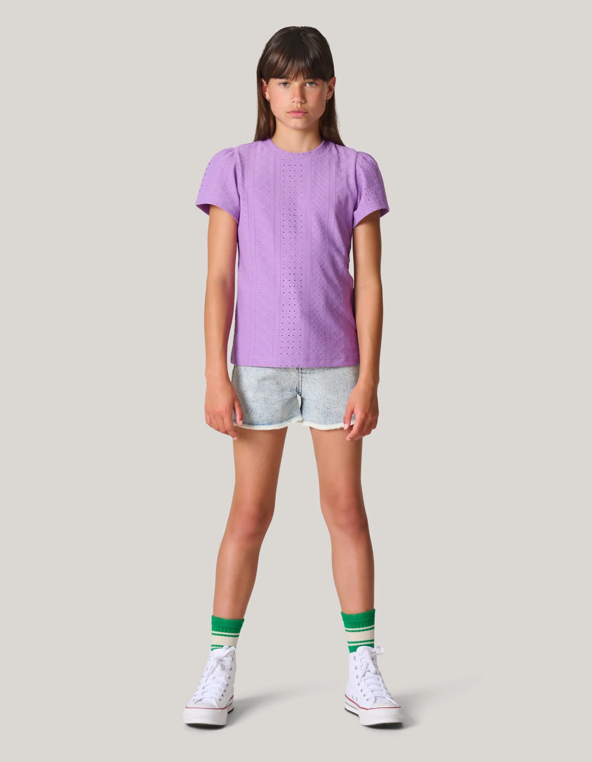 Shoeby Ajour Top Lichtpaars< Tops Korte Mouw