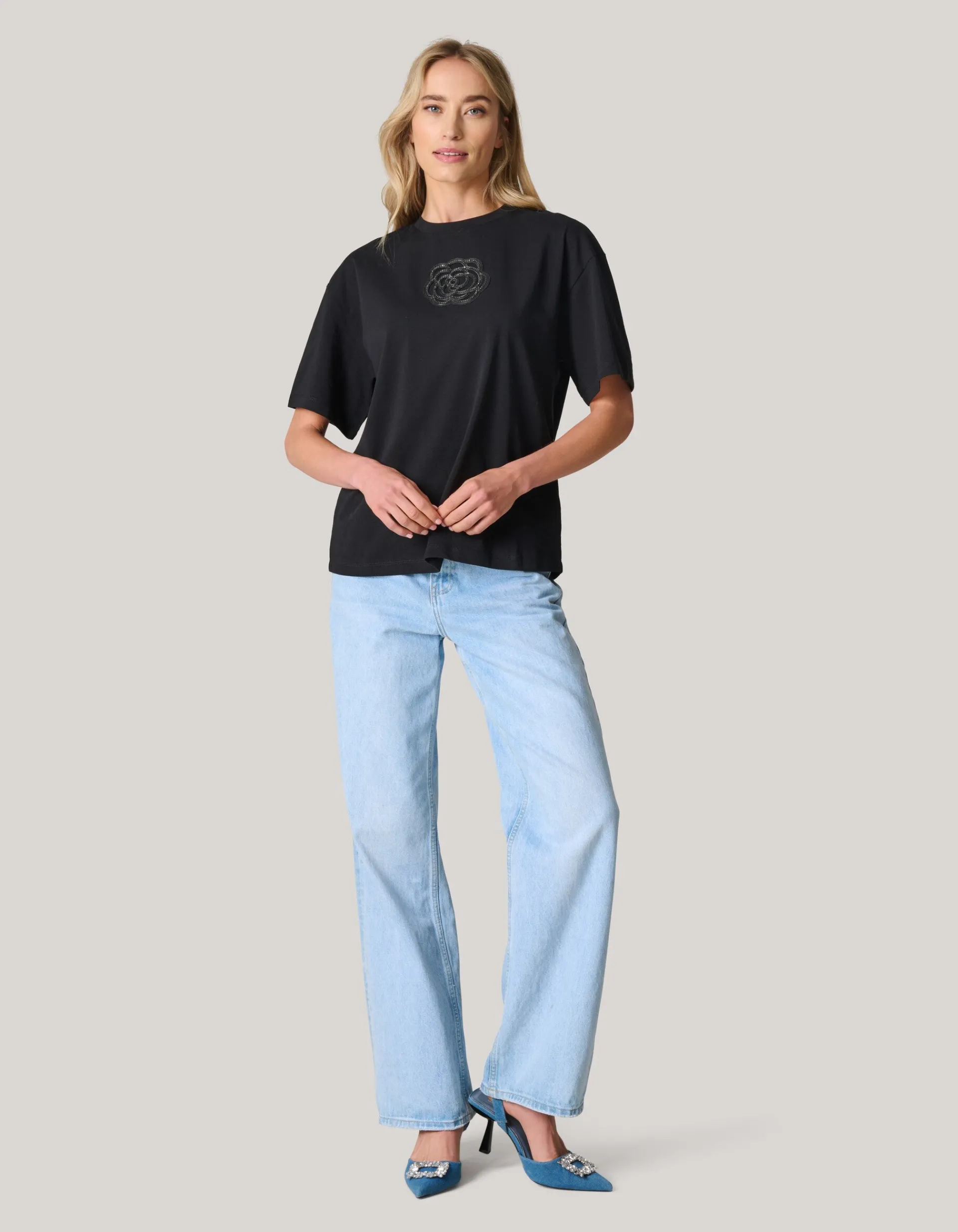 Shoeby Artwork Strass T-shirt Zwart<DAMES T-Shirts