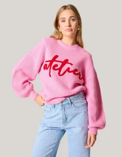 Shoeby Artwork Trui Roze<DAMES Truien En Sweaters