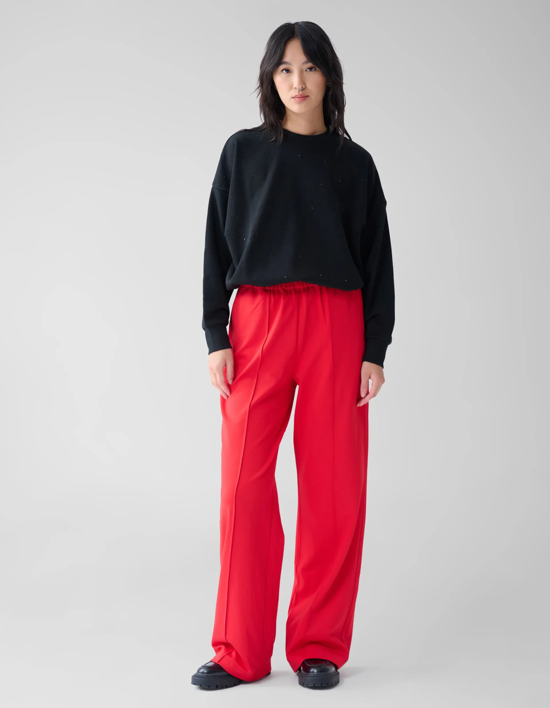 Shoeby Basic Wide Leg Broek Rood<DAMES Broeken