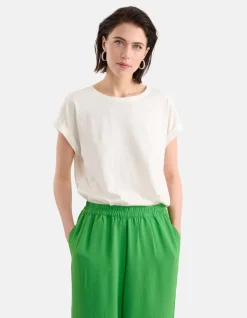 Shoeby Basis Turn Up Sleeve T-shirt Gebroken Wit<DAMES T-Shirts