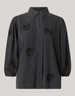 Shoeby Beaded Flower Blouse Donkergrijs<DAMES Blouses