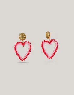 Shoeby Beaded Heart Oorbellen Rood<DAMES Sieraden