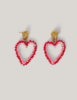 Shoeby Beaded Heart Oorbellen Rood<DAMES Sieraden