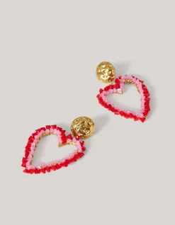 Shoeby Beaded Heart Oorbellen Rood<DAMES Sieraden
