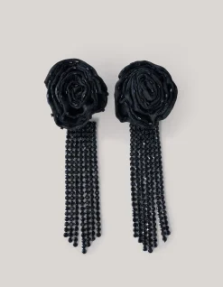 Shoeby Bloem Oorbellen Zwart<DAMES Sieraden