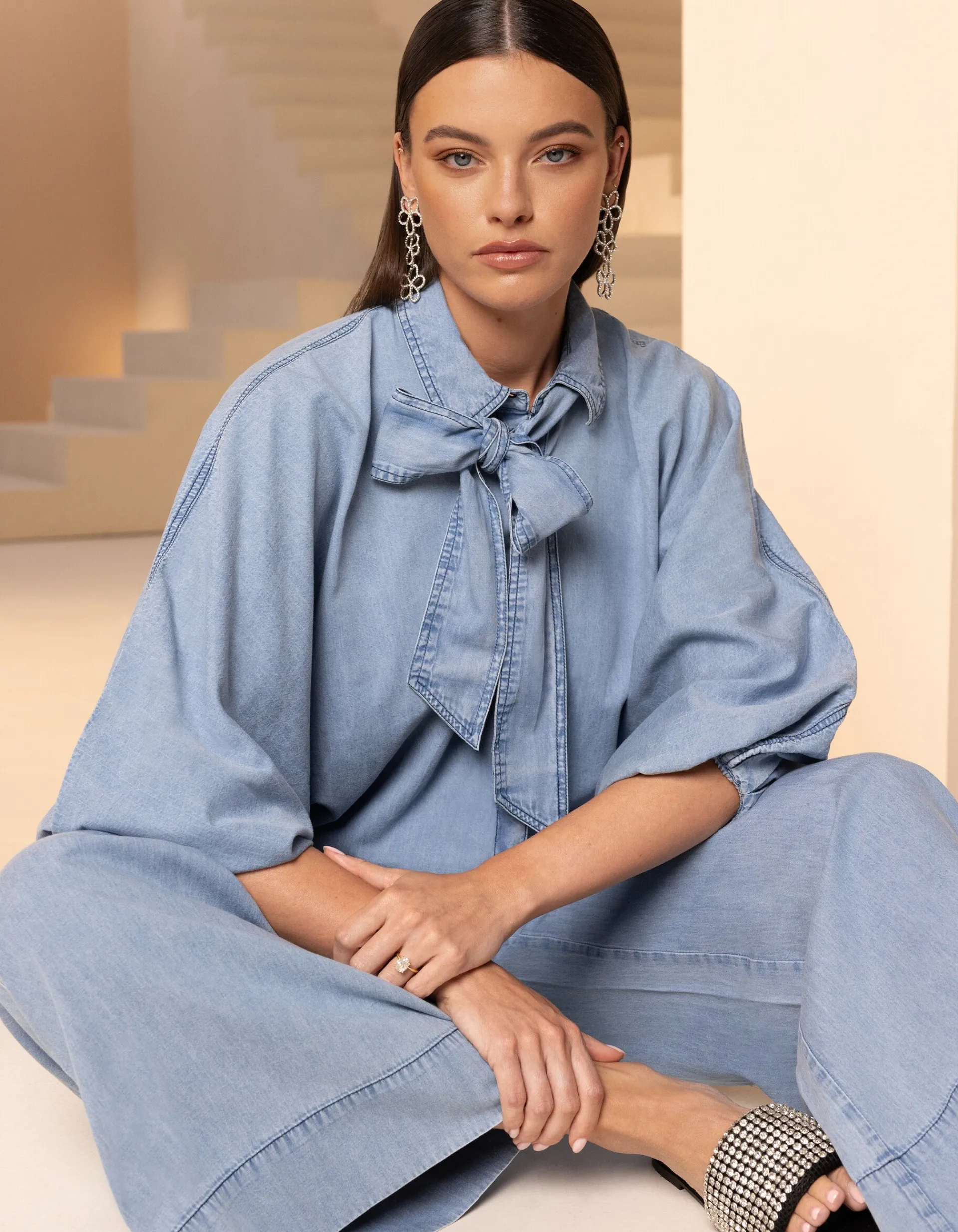 Shoeby Bow Blouse Blauw By Mieke<DAMES Blouses