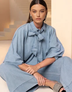 Shoeby Bow Blouse Blauw By Mieke<DAMES Blouses