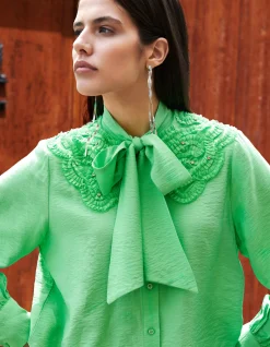 Shoeby Bow Strass Blouse Groen<DAMES Blouses