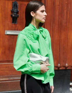 Shoeby Bow Strass Blouse Groen<DAMES Blouses