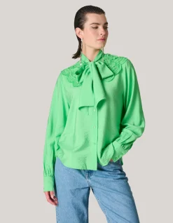 Shoeby Bow Strass Blouse Groen<DAMES Blouses