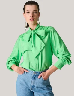 Shoeby Bow Strass Blouse Groen<DAMES Blouses