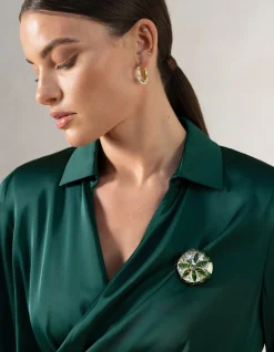 Shoeby Button Broche Groen/Zilver By Mieke<DAMES Broches