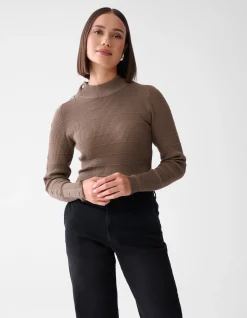 Shoeby Button Coltrui Donkerbruin<DAMES Truien En Sweaters
