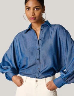 Shoeby Chambray Blouse Blauw<DAMES Blouses