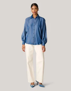 Shoeby Chambray Blouse Blauw<DAMES Blouses