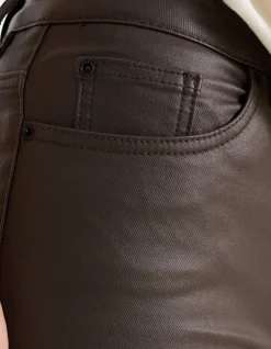 Shoeby Coated Broek Donkerbruin<DAMES Broeken