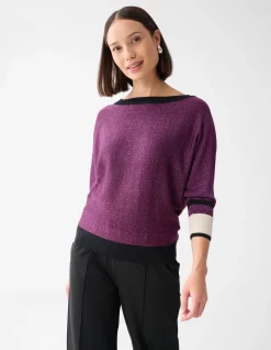 Shoeby Colorblock Glitter Batwing Trui Paars<DAMES Truien En Sweaters