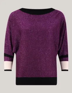 Shoeby Colorblock Glitter Batwing Trui Paars<DAMES Truien En Sweaters