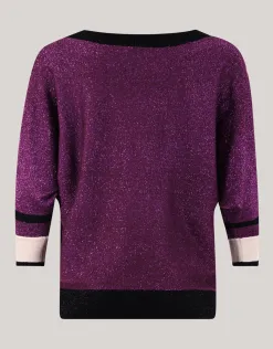 Shoeby Colorblock Glitter Batwing Trui Paars<DAMES Truien En Sweaters