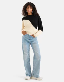 Shoeby Colorblock Trui Gebroken Wit/Zwart<DAMES Truien En Sweaters