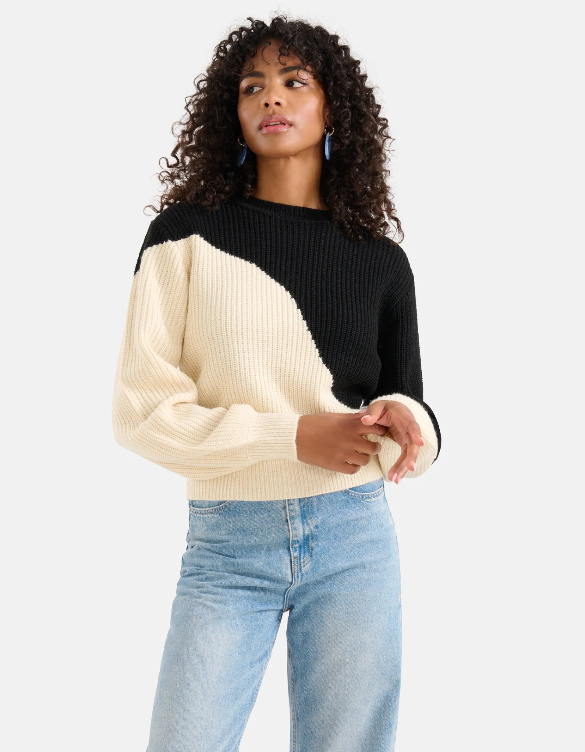 Shoeby Colorblock Trui Gebroken Wit/Zwart<DAMES Truien En Sweaters