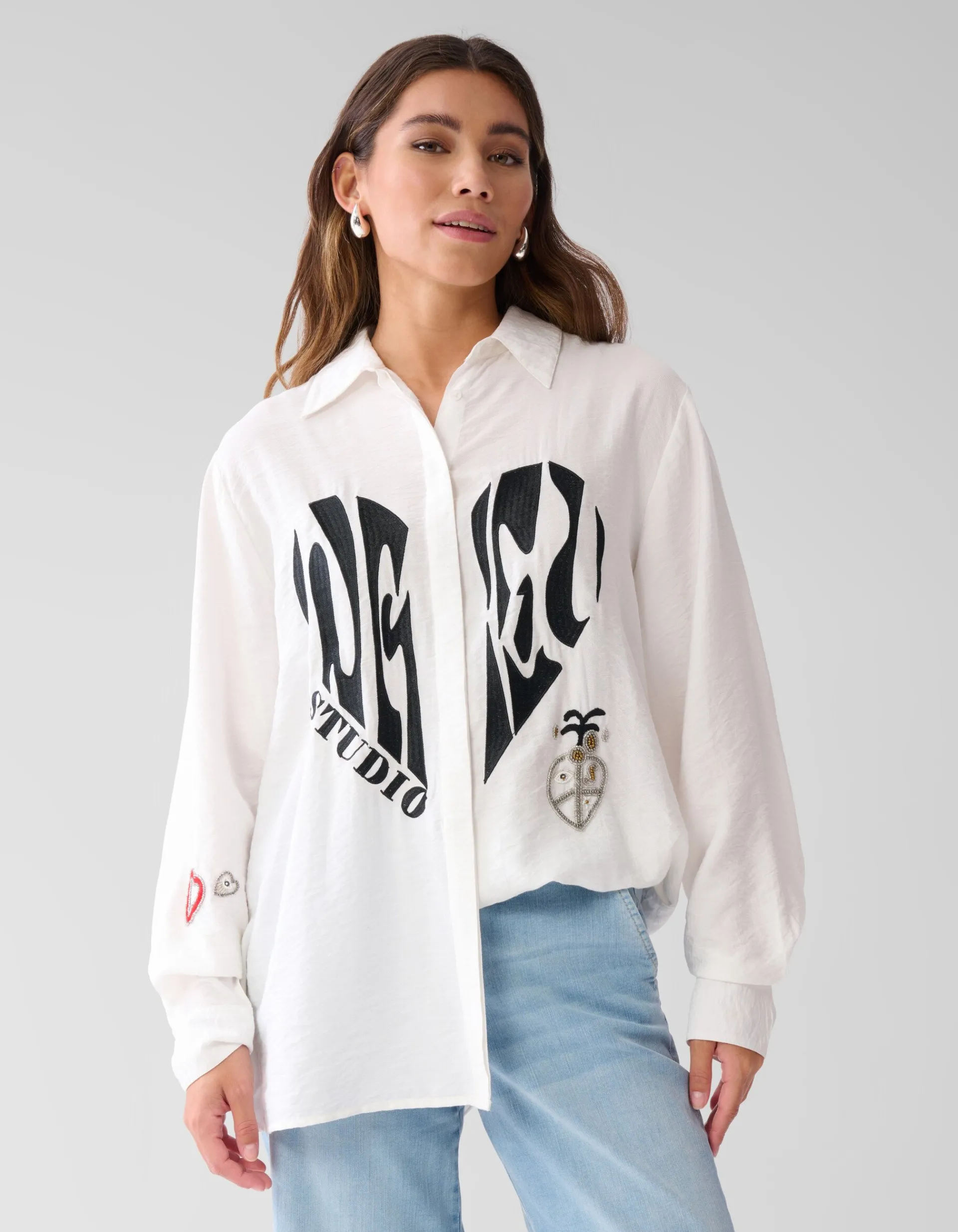 Shoeby Creative Embro Blouse Gebroken Wit<DAMES Blouses