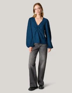 Shoeby Crinkle Longsleeve Donkerblauw<DAMES T-Shirts|Tops