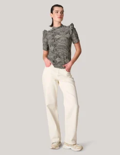 Shoeby Crinkle Ruffle Top Gebroken Wit/Zwart<DAMES Tops