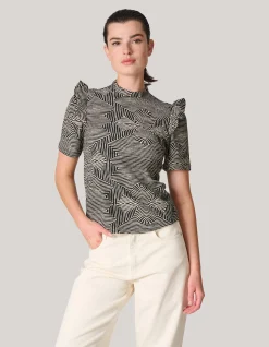 Shoeby Crinkle Ruffle Top Gebroken Wit/Zwart<DAMES Tops