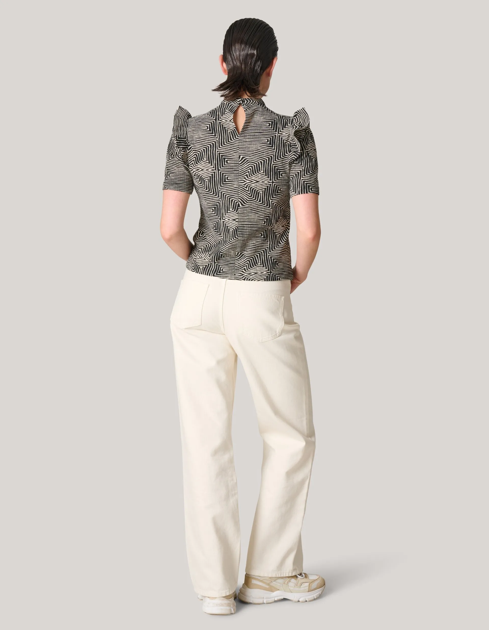Shoeby Crinkle Ruffle Top Gebroken Wit/Zwart<DAMES Tops