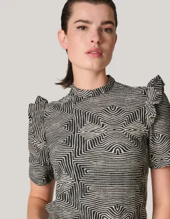 Shoeby Crinkle Ruffle Top Gebroken Wit/Zwart<DAMES Tops