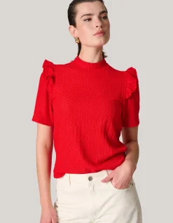 Shoeby Crinkle Ruffle Top Rood<DAMES Tops