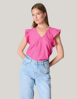Shoeby Crinkle Ruffle Top Roze<DAMES Tops