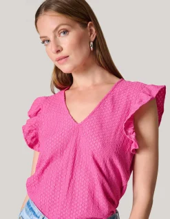 Shoeby Crinkle Ruffle Top Roze<DAMES Tops