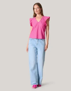 Shoeby Crinkle Ruffle Top Roze<DAMES Tops