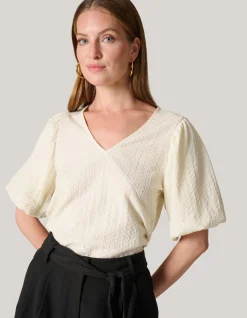 Shoeby Crinkle T-shirt Gebroken Wit<DAMES T-Shirts