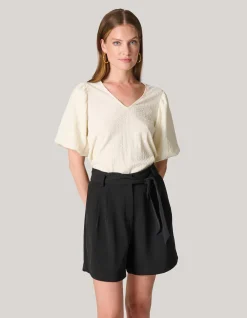 Shoeby Crinkle T-shirt Gebroken Wit<DAMES T-Shirts