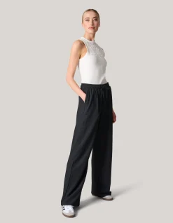 Shoeby Crinkle Wide Leg Broek Zwart<DAMES Broeken