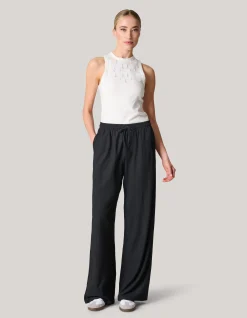 Shoeby Crinkle Wide Leg Broek Zwart<DAMES Broeken