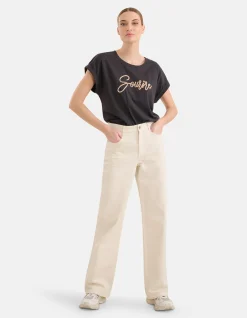 Shoeby Crochet Tekst T-shirt Zwart<DAMES T-Shirts