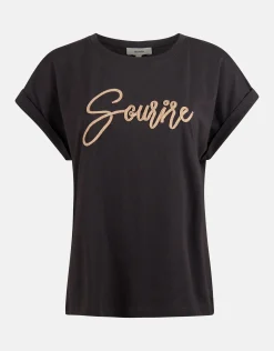 Shoeby Crochet Tekst T-shirt Zwart<DAMES T-Shirts